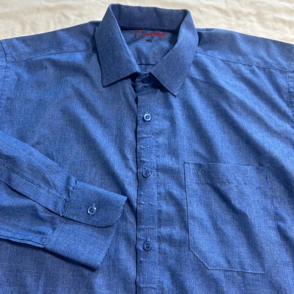 Opulent Mens Blue Long Sleeve Button Down Shirt Size 16 Pocket Chambray Style